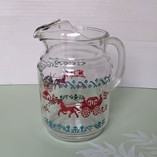 Vintage Glass Pitcher Horse and Carriage Winter Christmas