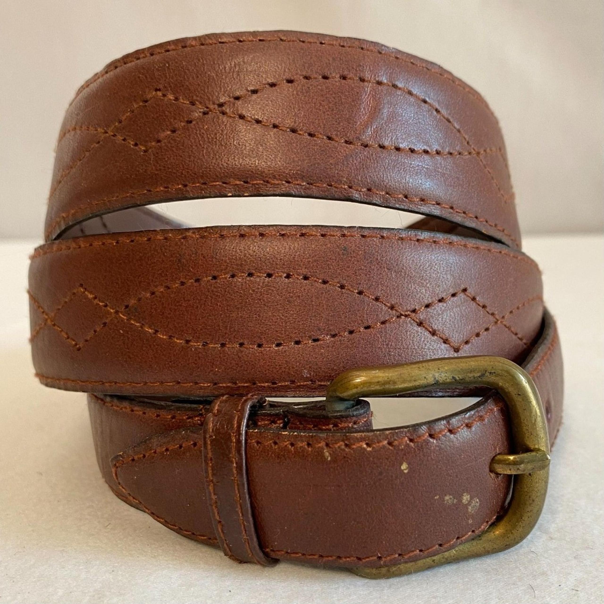 Playboy Genuine Leather Belt Mens 38-40 Waist Vintage Caramel Brown Brass Buckle