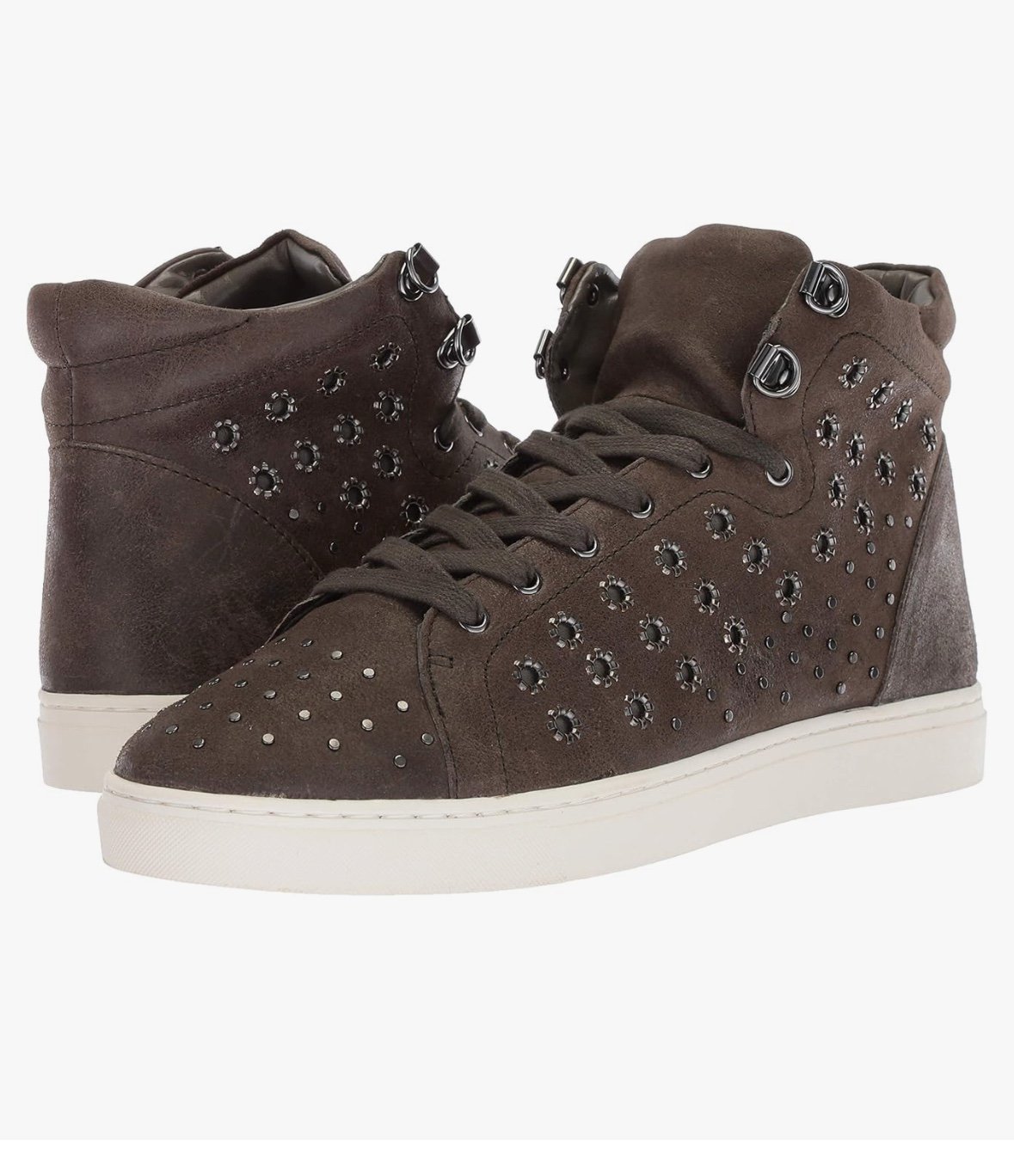 Vince Camuto Bestinda leather sneakers embellished stud detail brown gray new 8