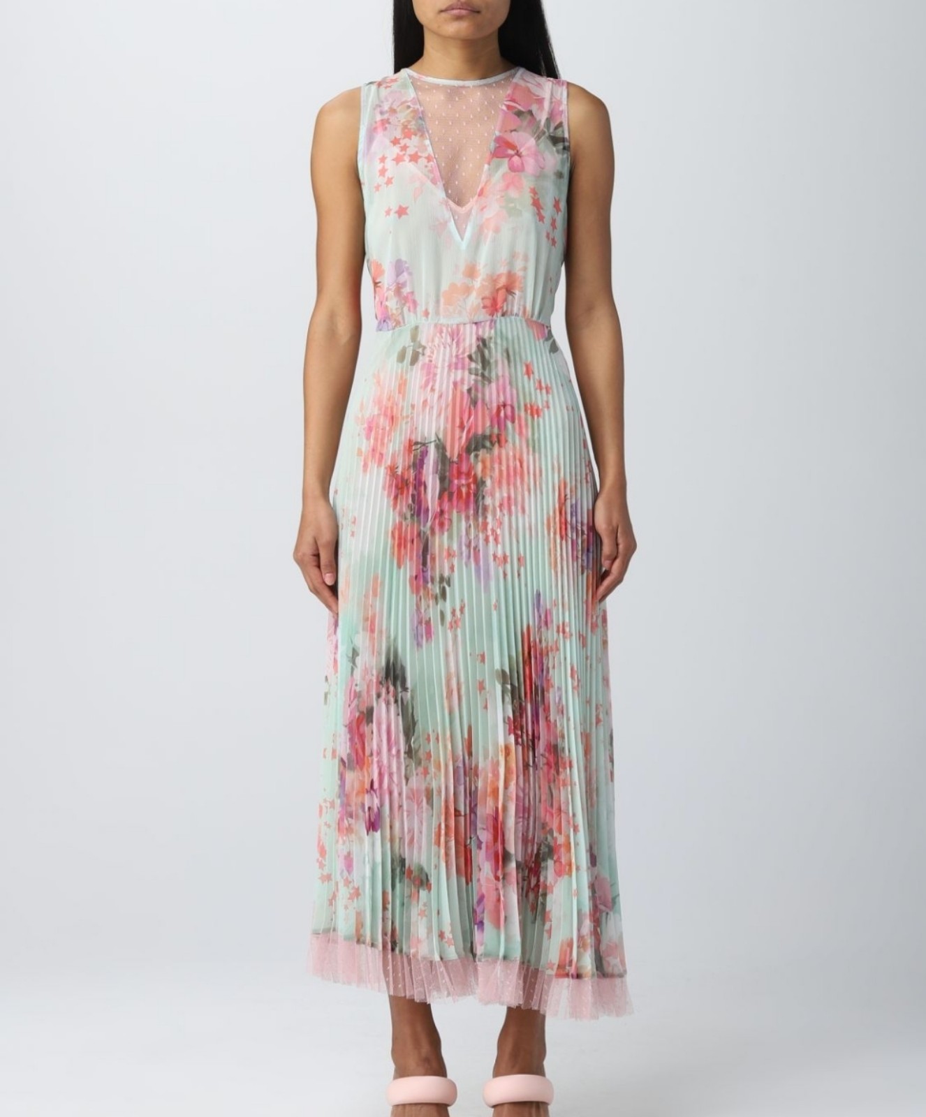 TWINSET Milano Dress Midi Floral Flowy Pleated Skirt Size IT 40 US 6 NEW