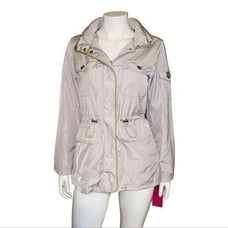 Vince Camuto Oyster Charteuse Cinched Waist Anorak Hidden Hood Jacket Medium NWT