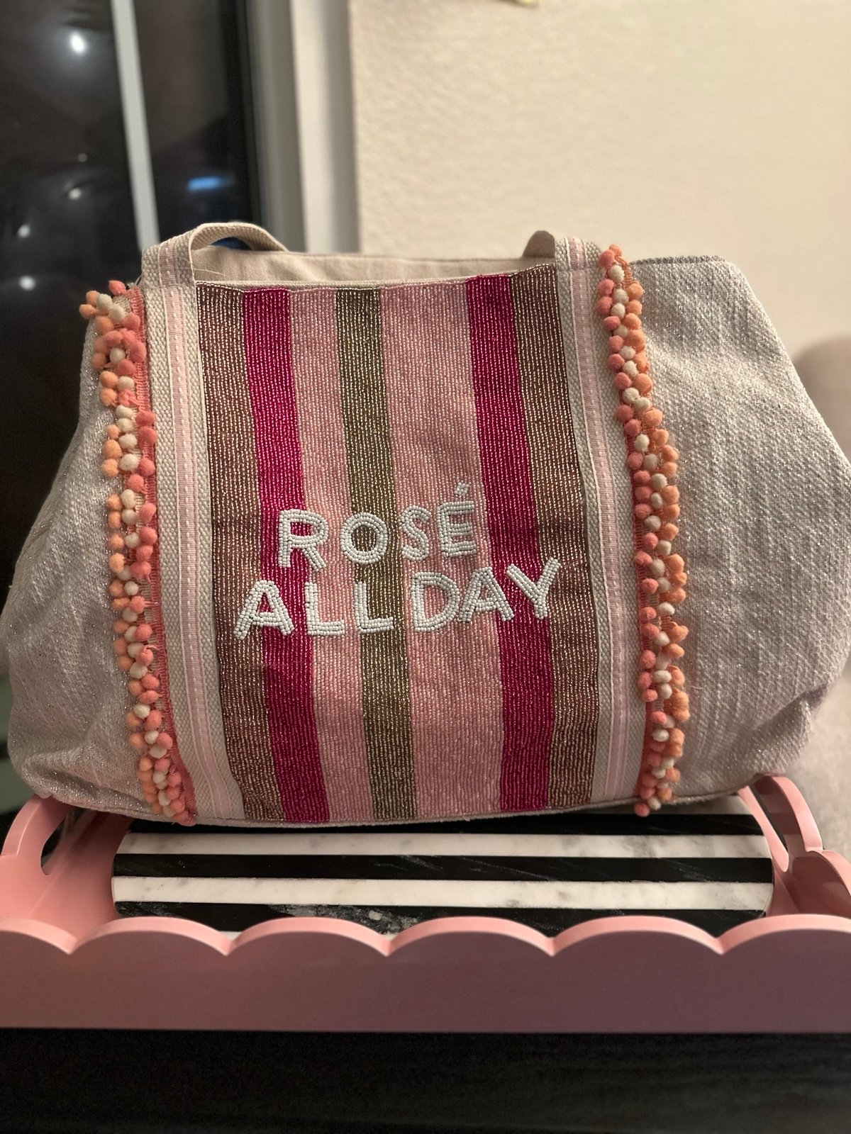 Rose all day beaded travel tote bag