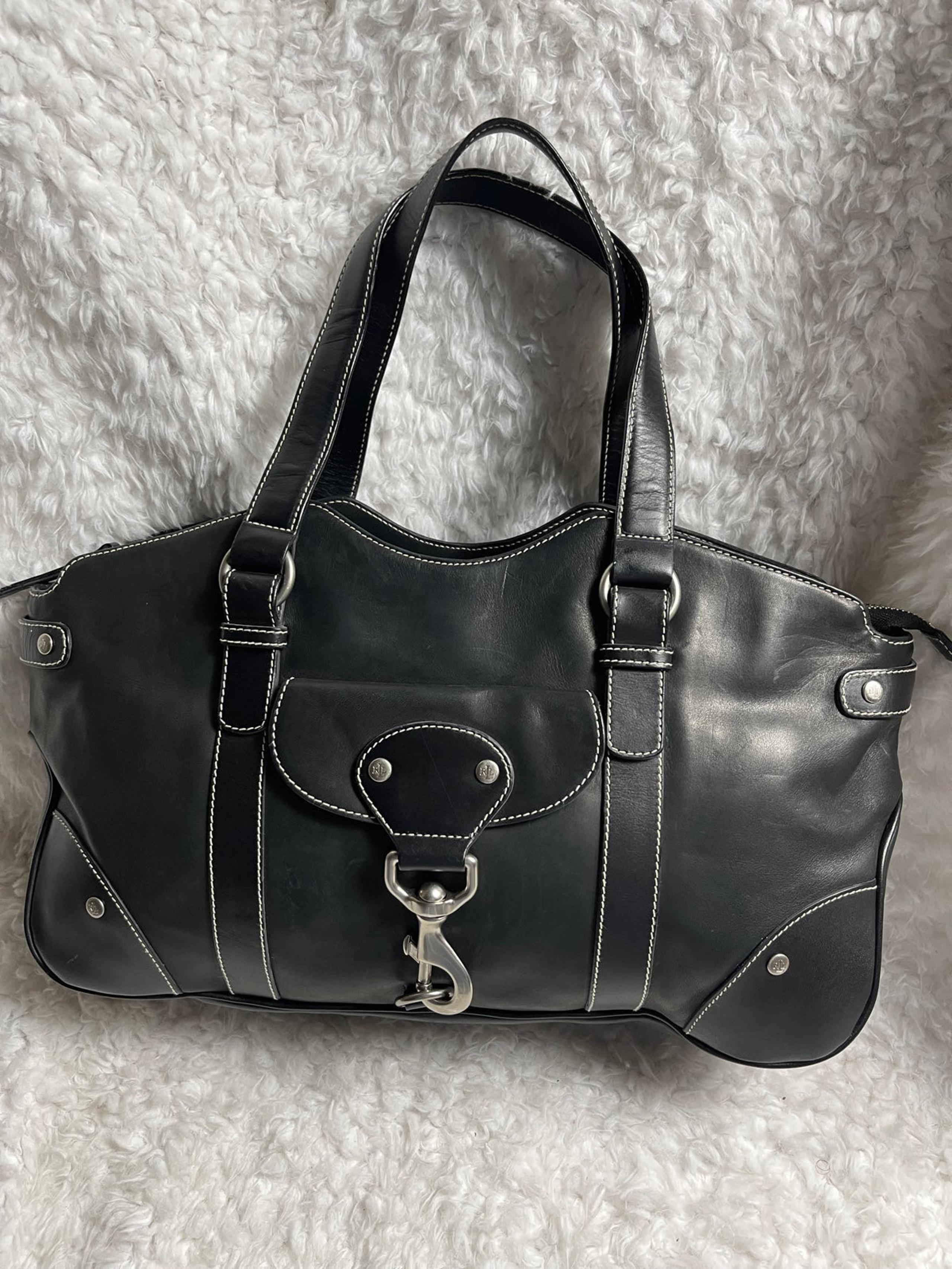 Lauren Ralph Lauren Black soft leather medium satchel with silver tone hardware
