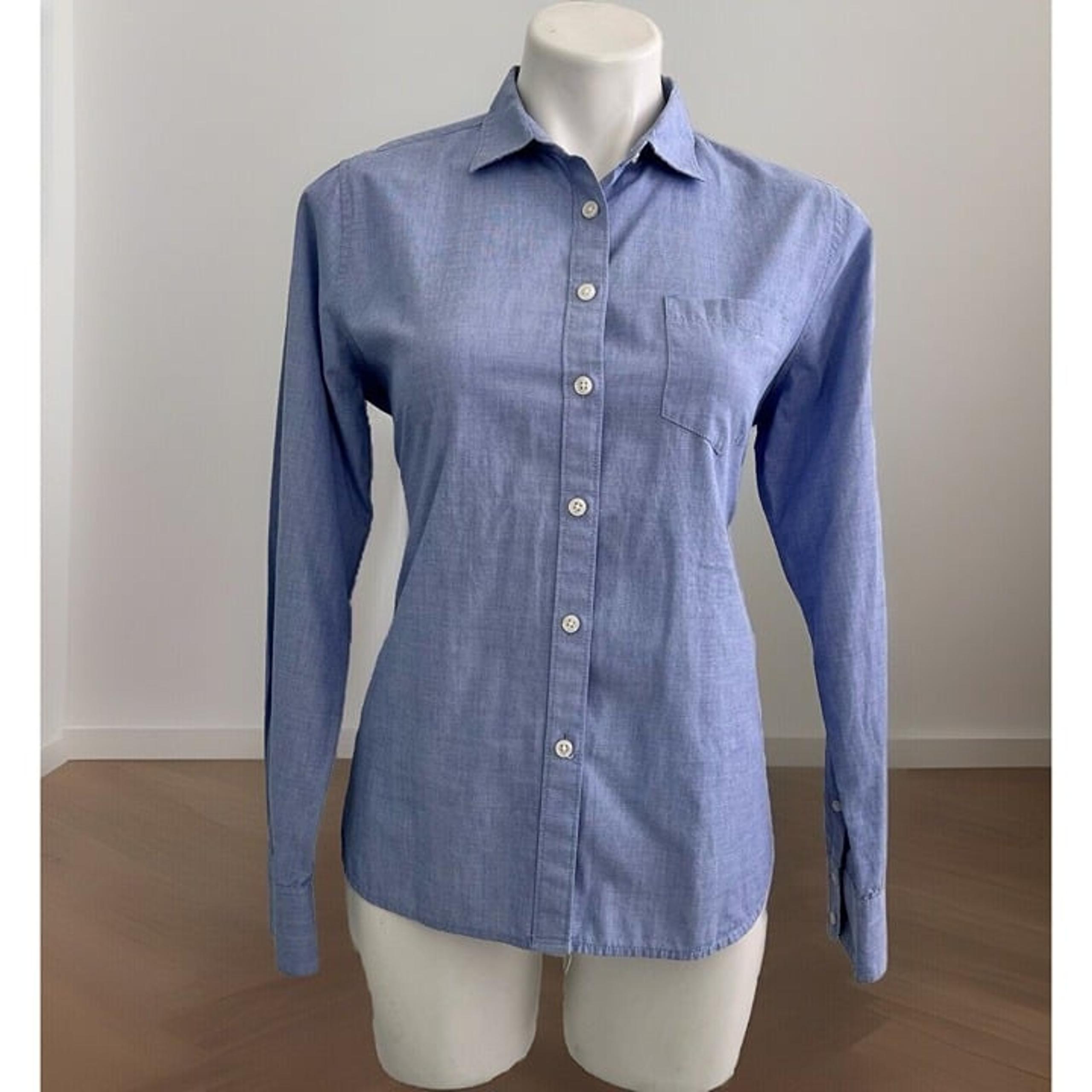 Ann Taylor Front Button Down Blouse Shirt Top Size 6 Blue Cotton Comfort Womens