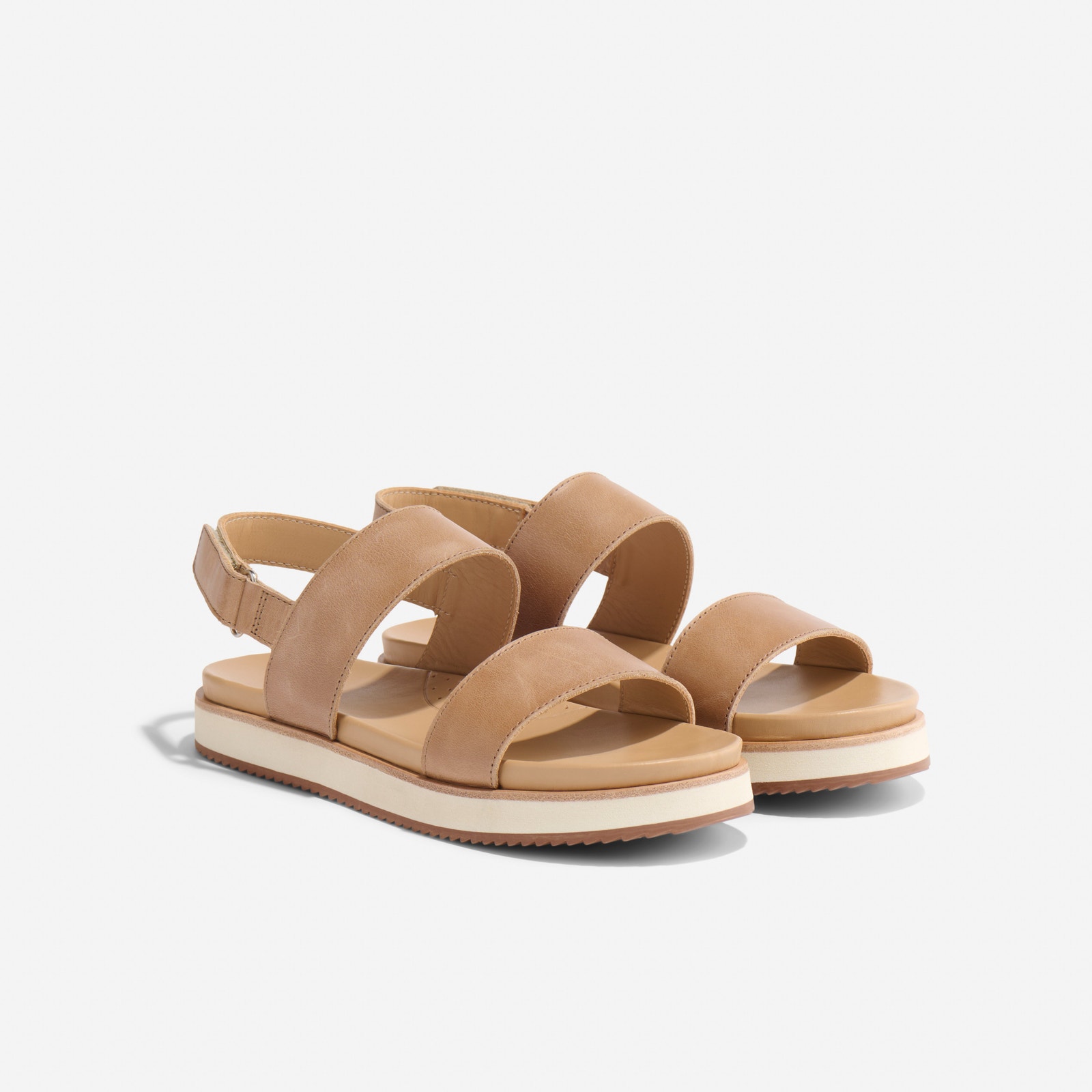 Nisolo Go-To Flatform Brown Leather Sandal 2.0 Almond Size 6.5