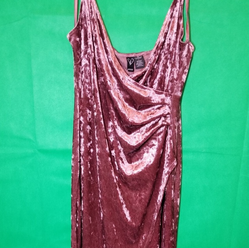 Vintage Velvet Maxi Dress Slip 90s Y2K Prom Party Faux Wrap Slit Mauve Large