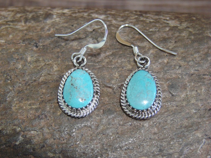 Native American Indian Sterling Silver & Turquoise Dangle Earrings