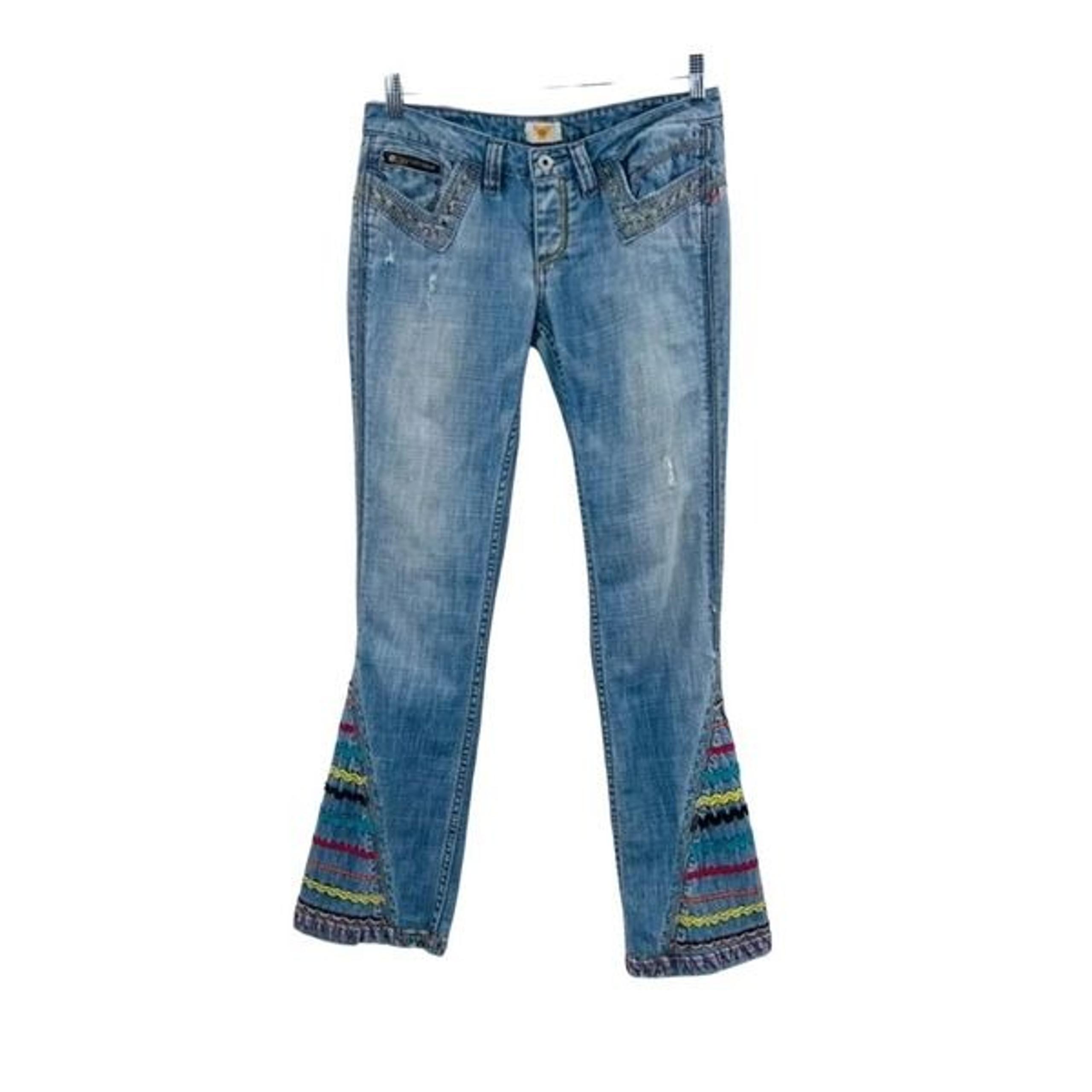 Antik Denim Jeans Embroidered Distressed Blue Cotton Size 30