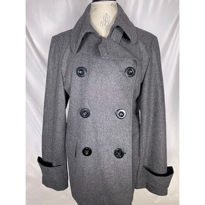Marvin Richards Grey Fleece Wool Blend Pea Coat Women's Size 14