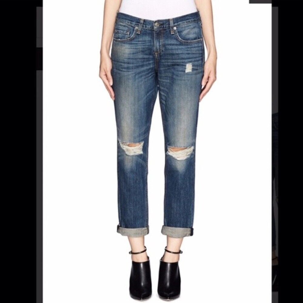 Rag & Bone Boyfriend Jean Buckley dark wash distressed jeans Size 24 Rag & Bone