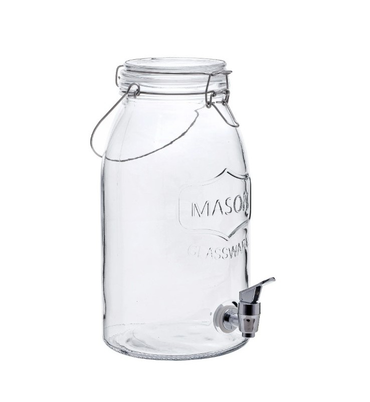 Mason Glasseware dispenser with metal spigor. 1 gallon