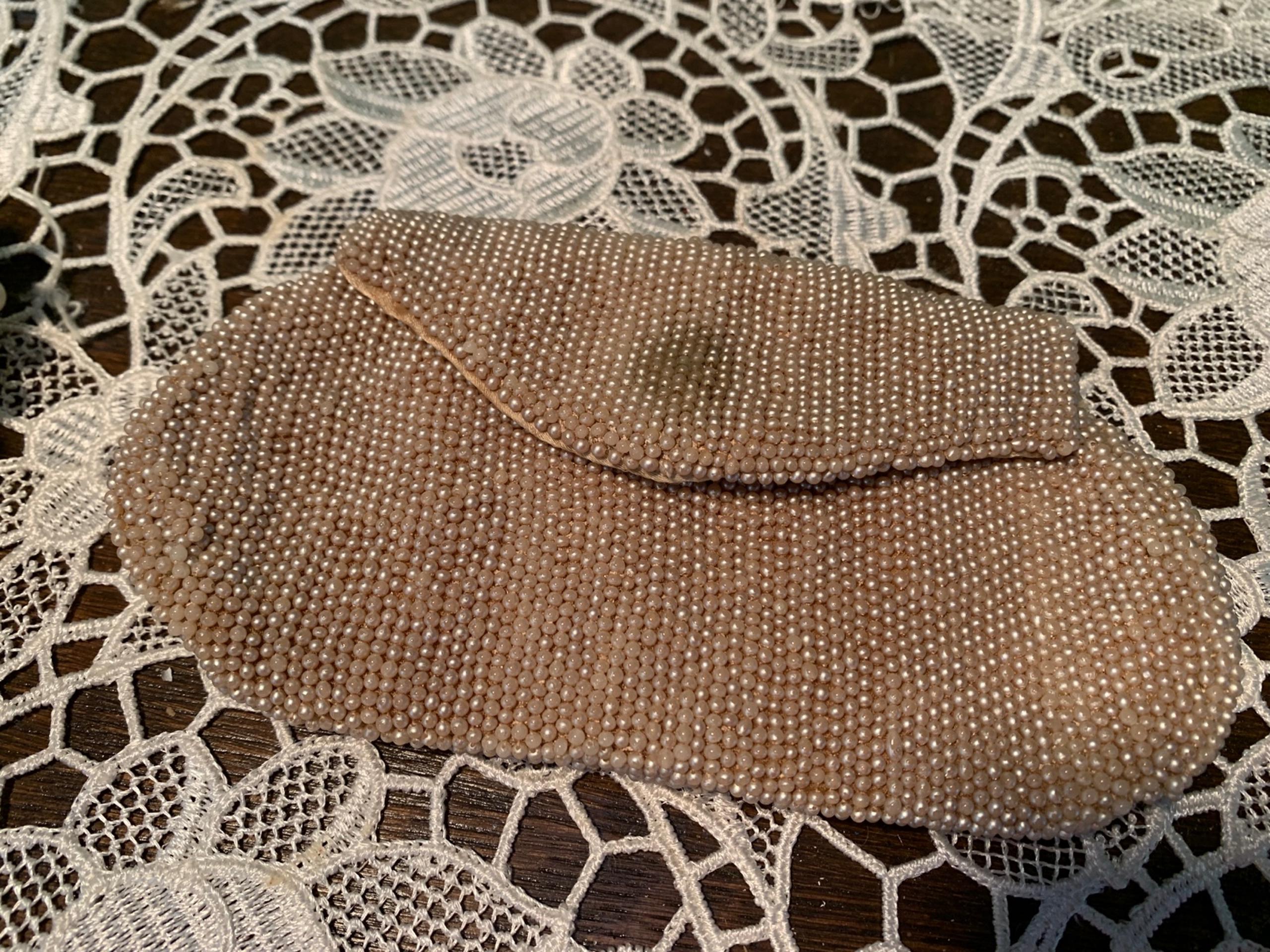 Vintage Seed bead Coin purse lipstick Mirror included belt loop