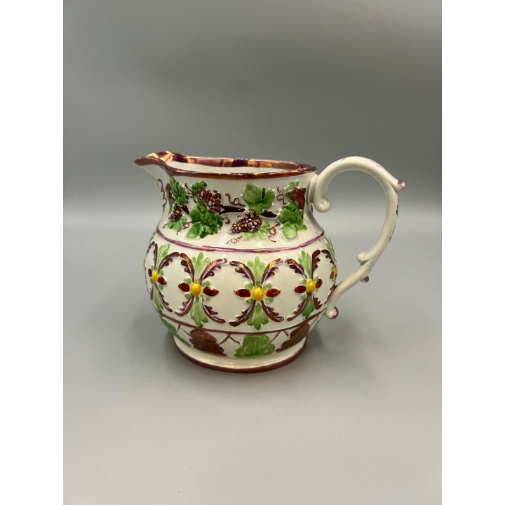 Staffordshire Pink/Purple Luster Floral Pearlware Jug/Pitcher