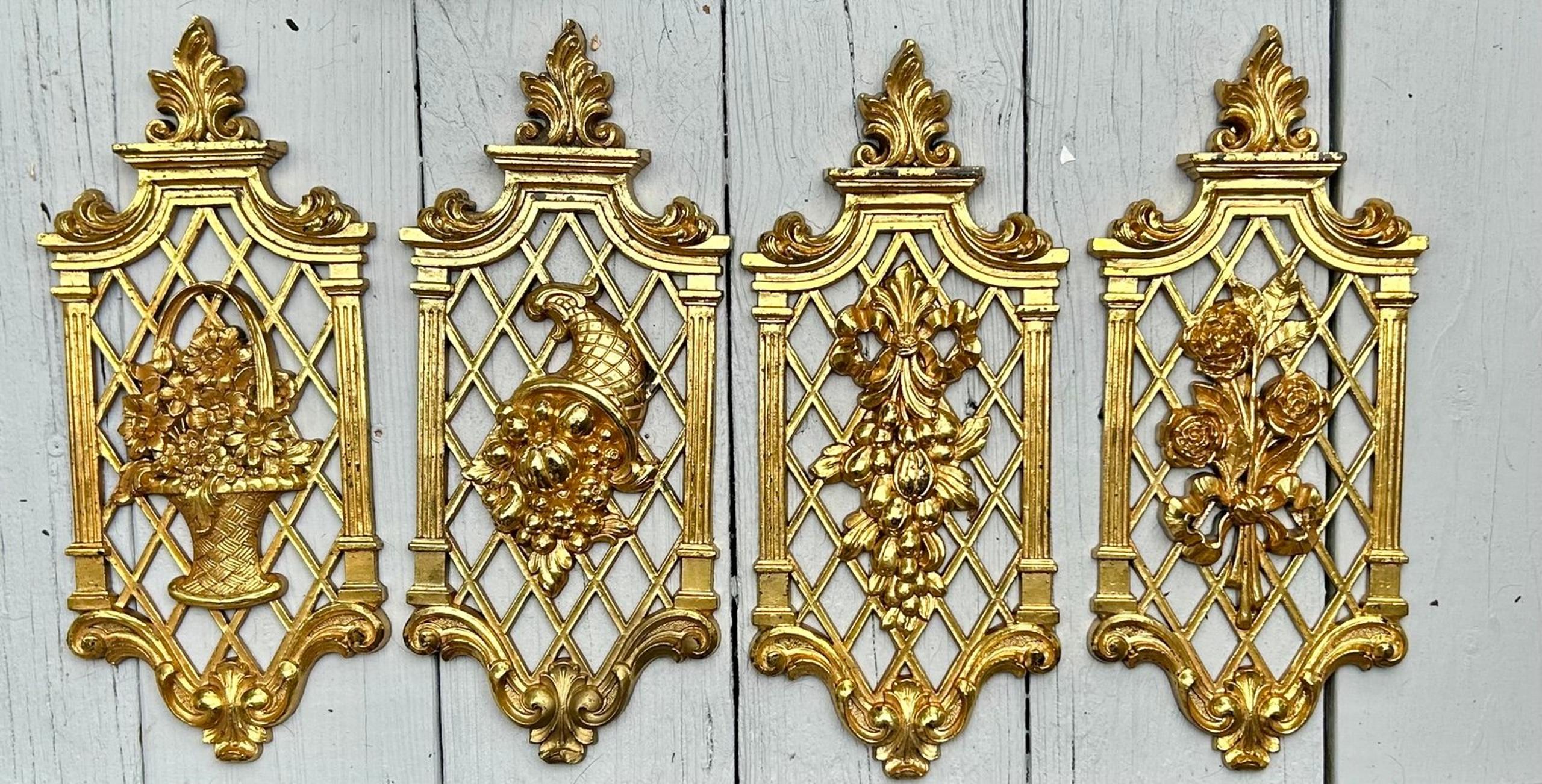 Vintage Syroco Gold Four Seasons Set of 4 Wall Plaques Hollywood Regency F1