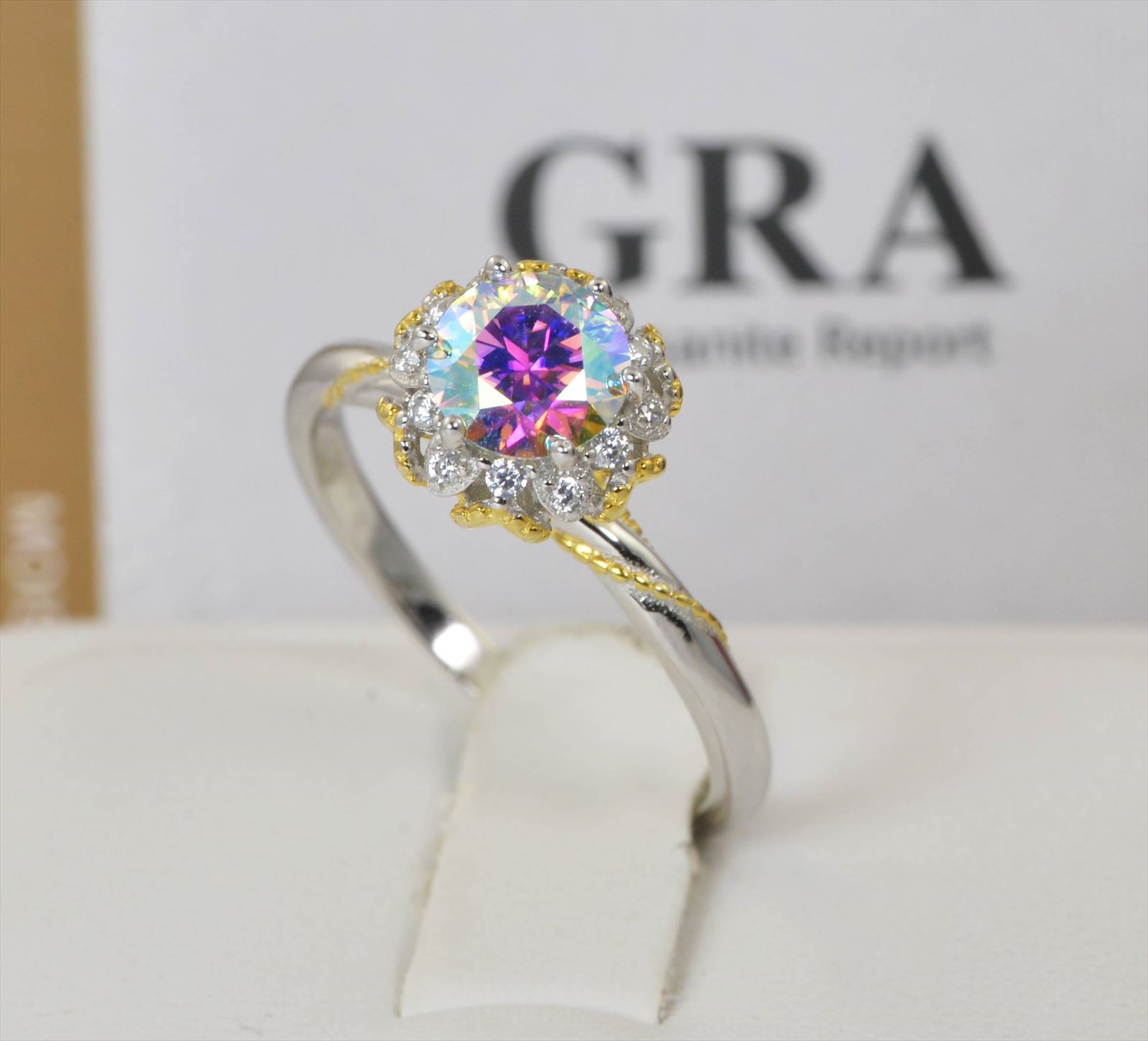 GRA Certified Moonstone Moissanite Diamond Engagement Ring sz 6 #1