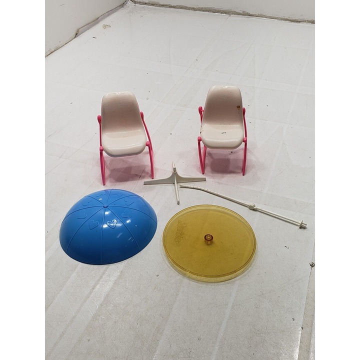 Vintage Barbie Dream Pool Collection Patio Chairs Table For Parts Pink/White