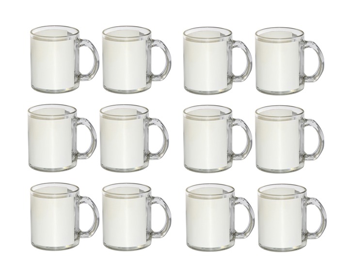 Sublimation Glass Clear Transparent White Patched Blank Gift Mug 11 ounces 12 pc