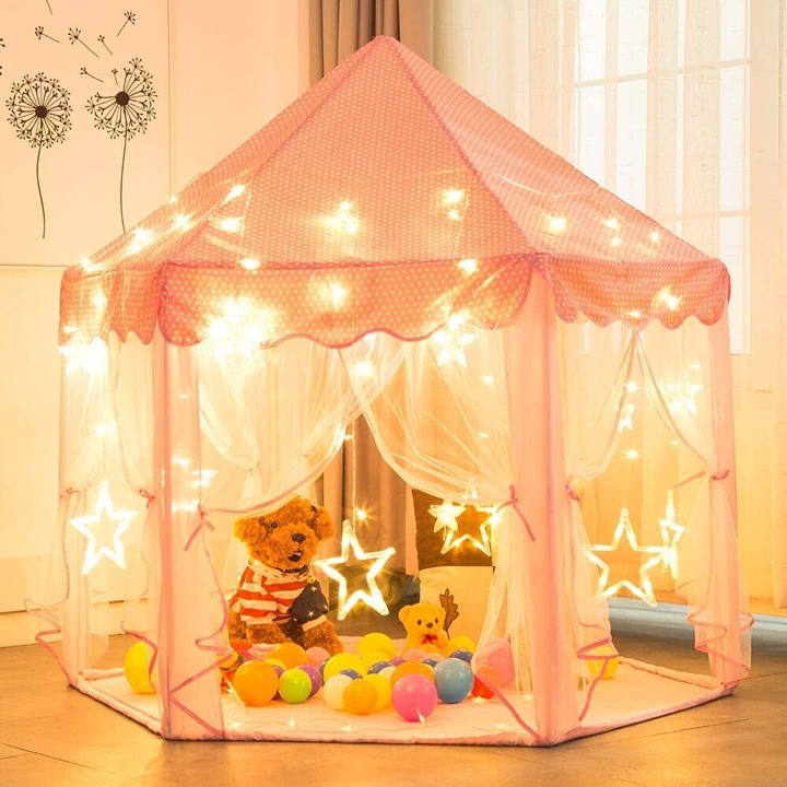 NEW Kids Pop Up Play Tent Princess Castle Playhouse w/ Carry Bag & Star lights
