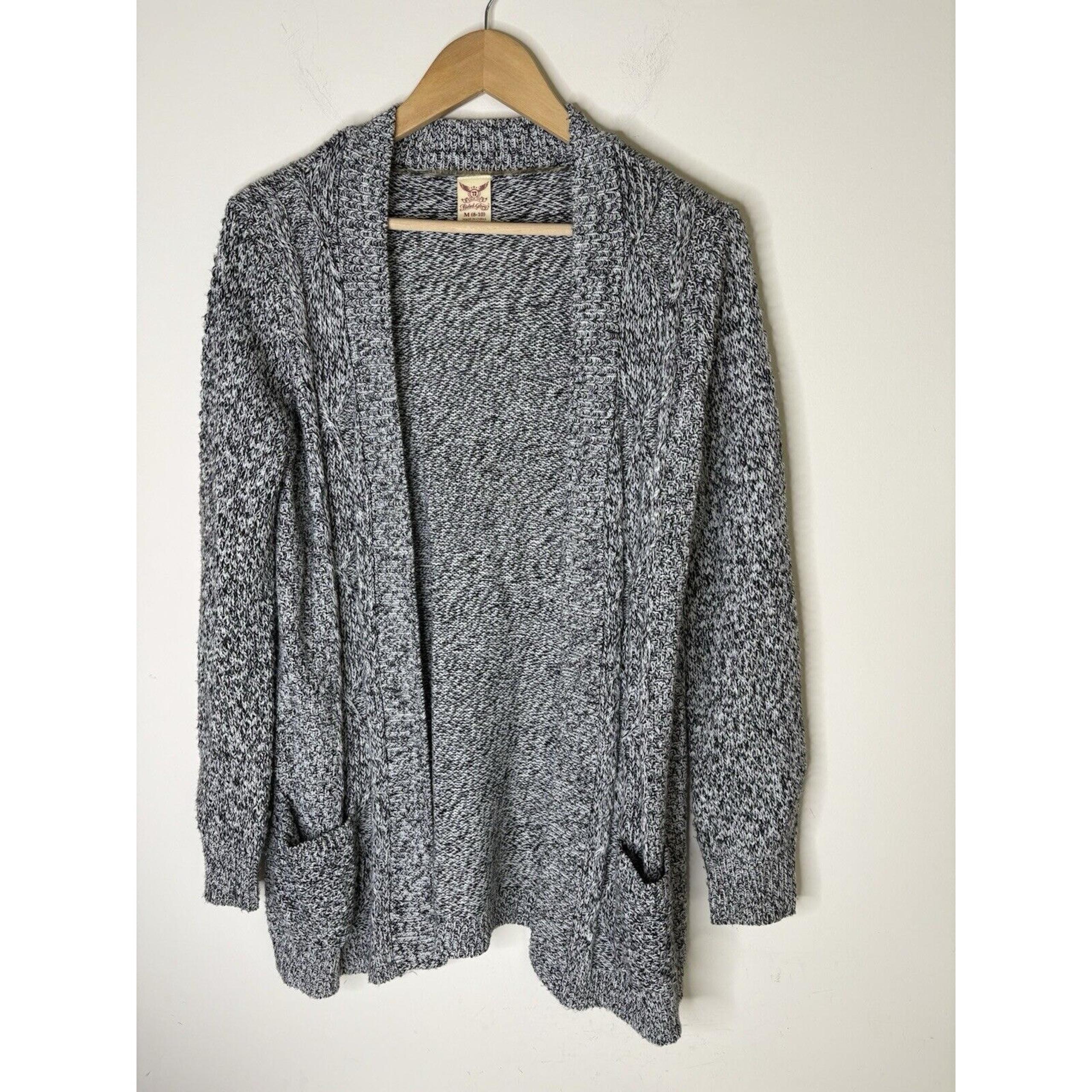 Faded Glory Womans Size M Open Cardigan Sweater Long Sleeve Pockets Black White