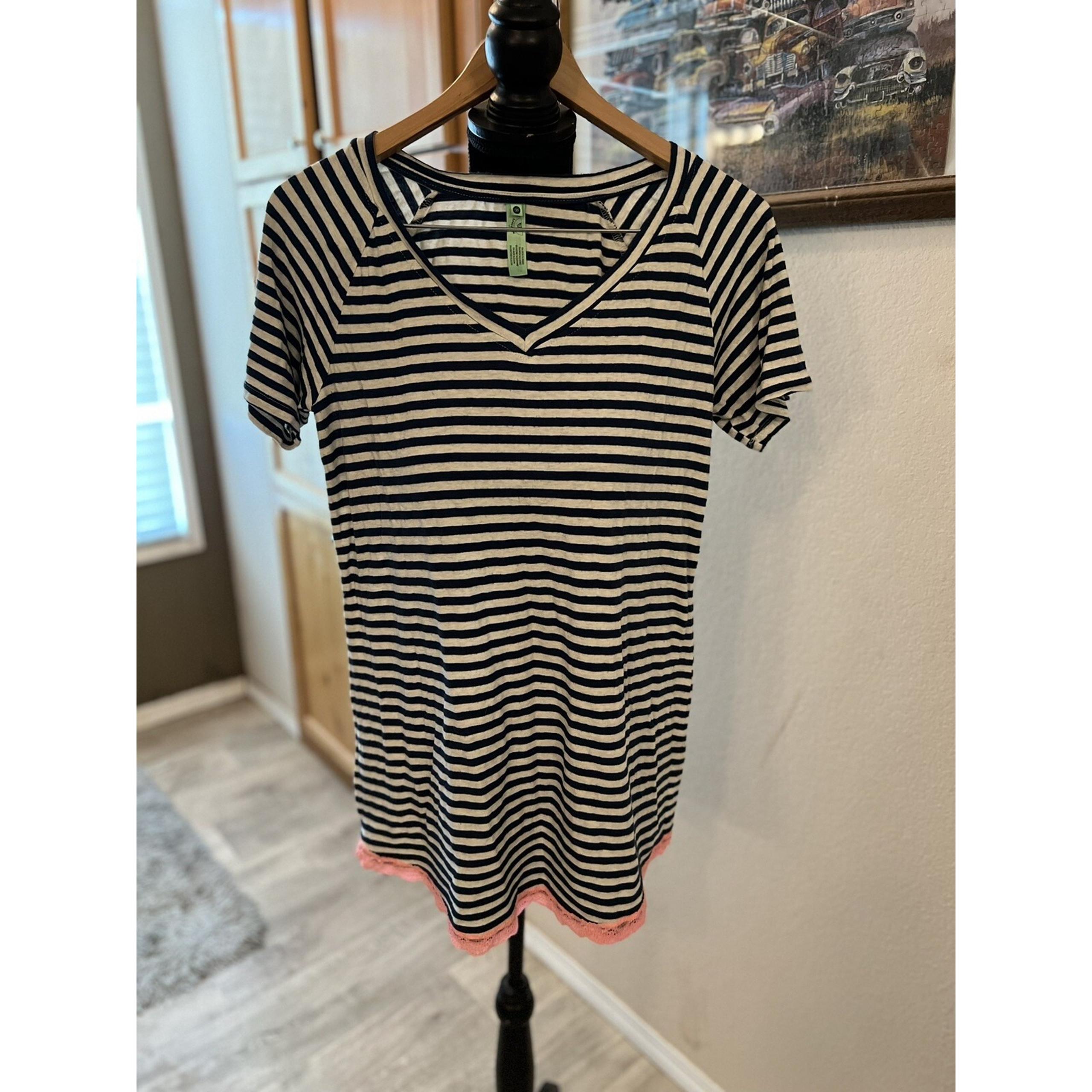 Honeydew Striped Night Shirt With Pink Lace Size Small F88 - Honeydew USA