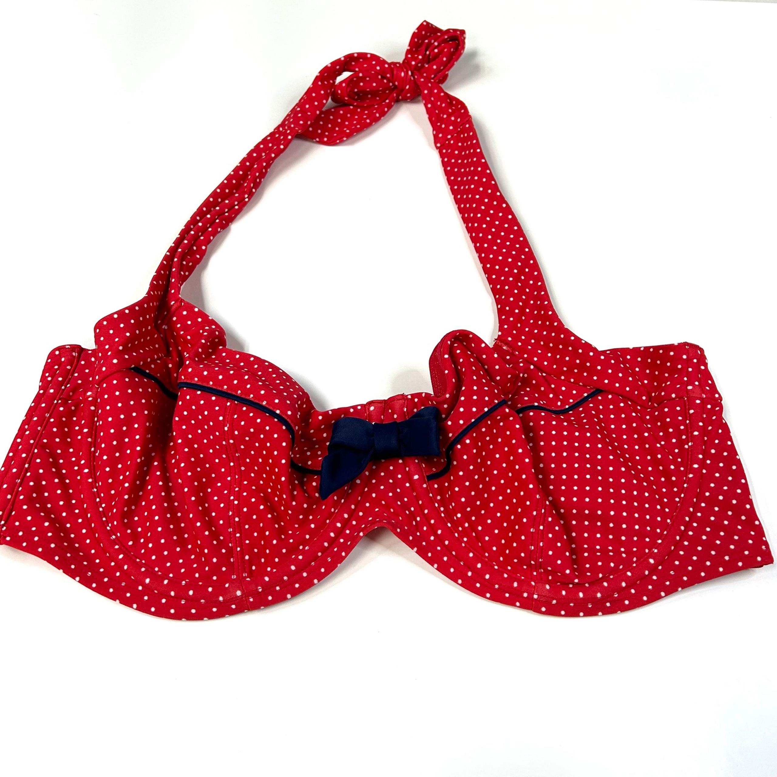 Panache Swim 36DDD 36F Bikini Top Halter Red White Polkadots Britt SW0822 #2684