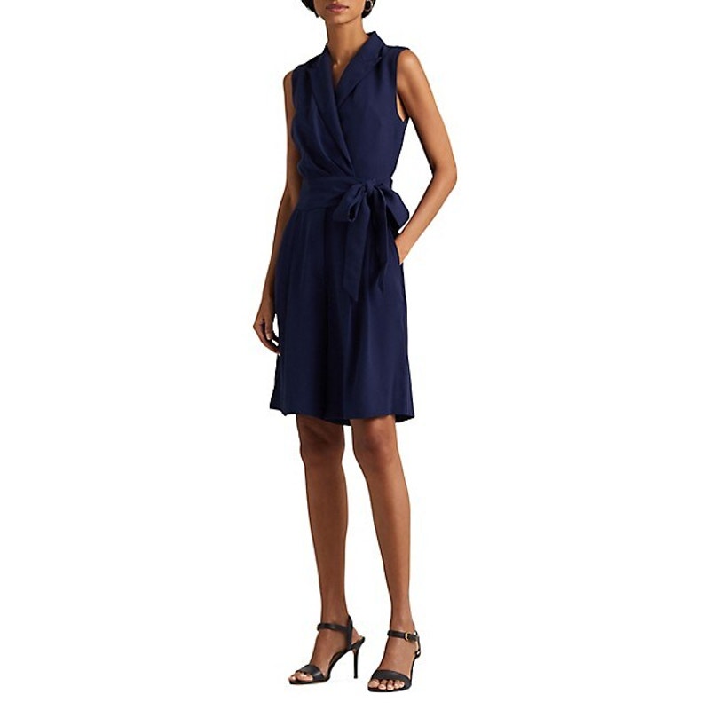 LAUREN RALPH LAUREN Women's Belted Georgette Sleeveless Romper Size 8