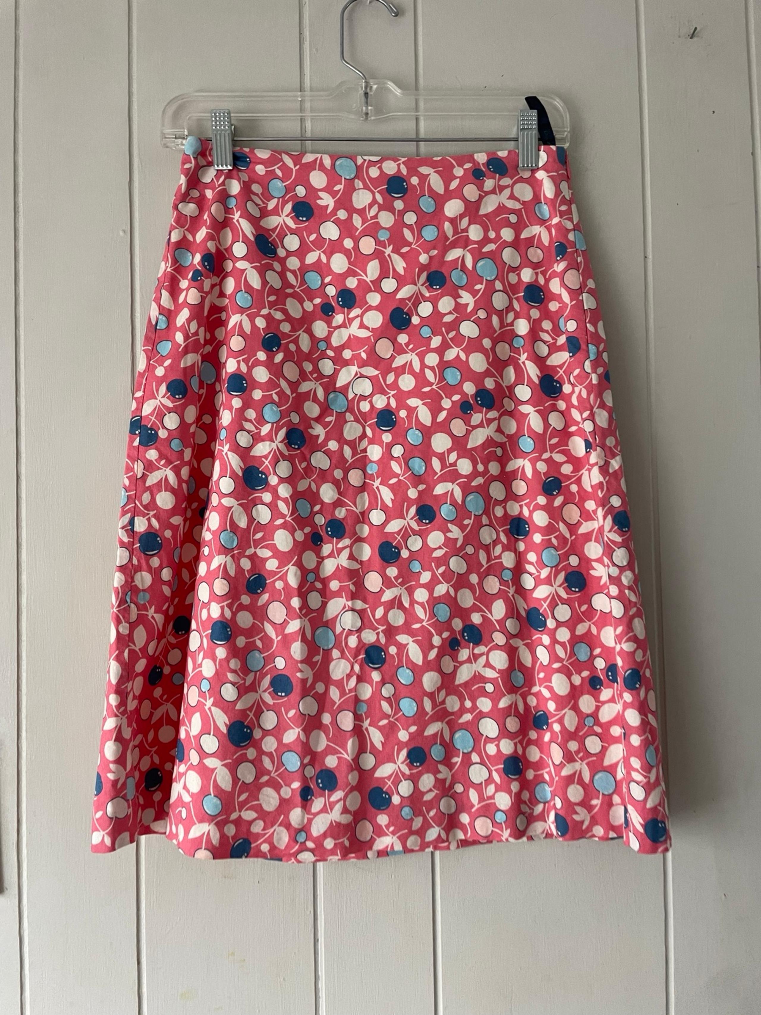 Boden A Line 100% Cotton Pink Cherry Skirt Size 8R