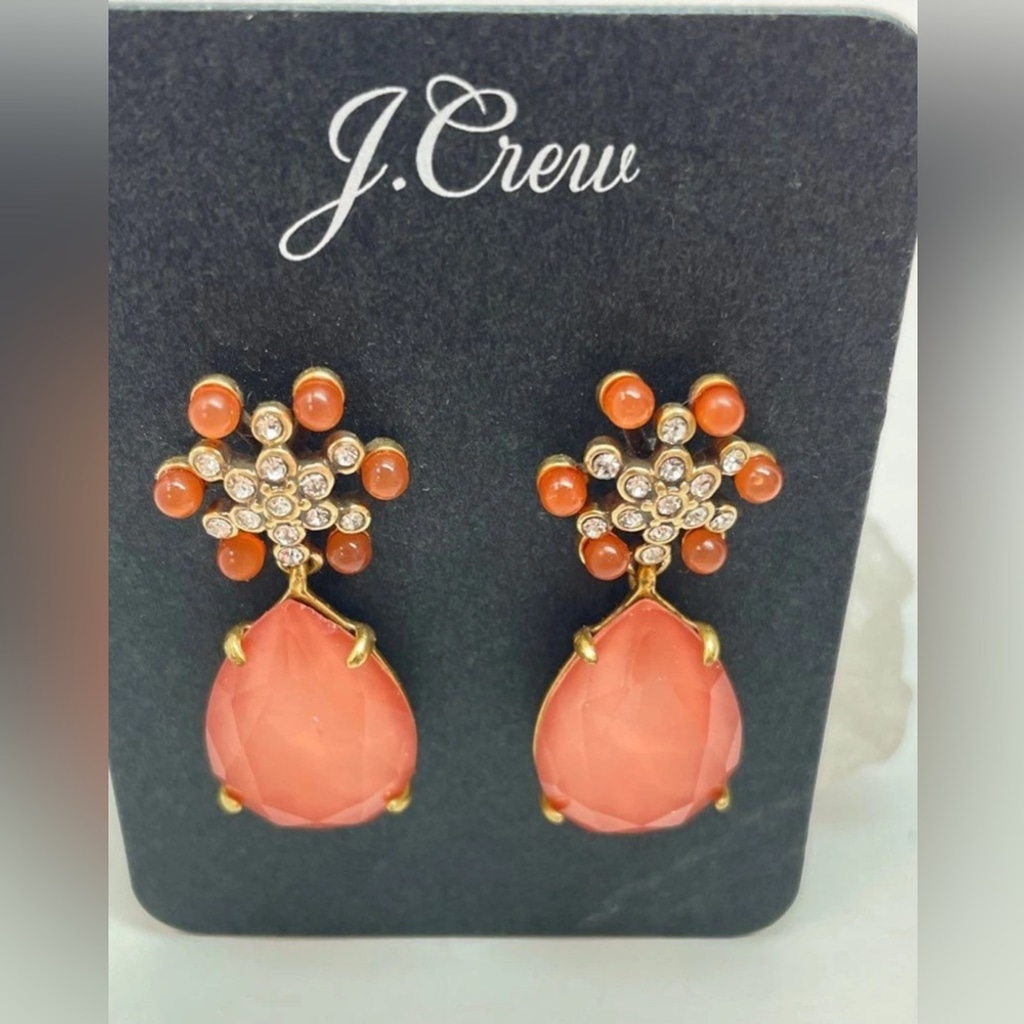 J. Crew Coral Teardrop Crystal Earrings 1364