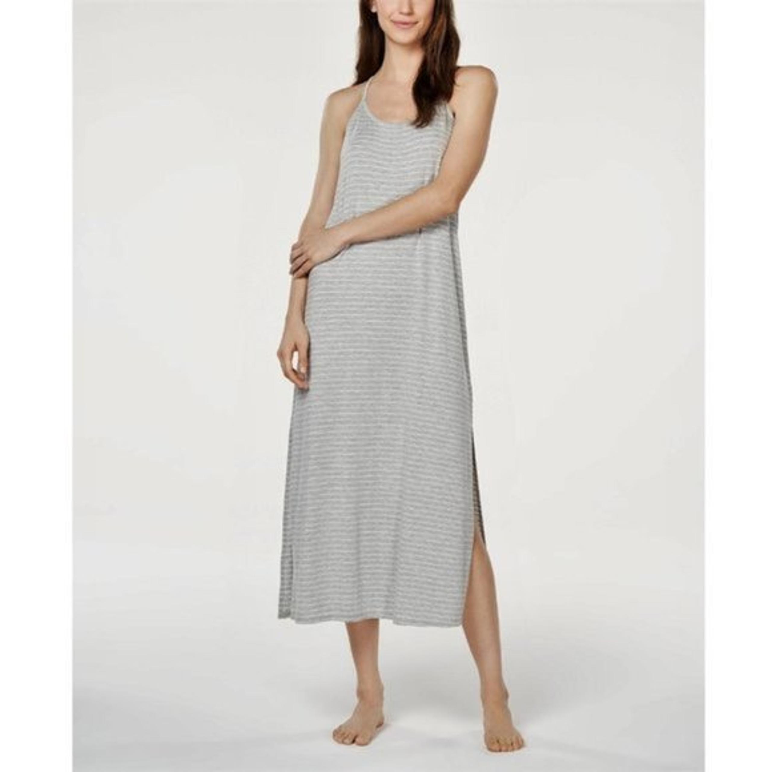 NWT Alfani Intimates Womens Long Nightgown Sleeveless Gray White Stripe XS