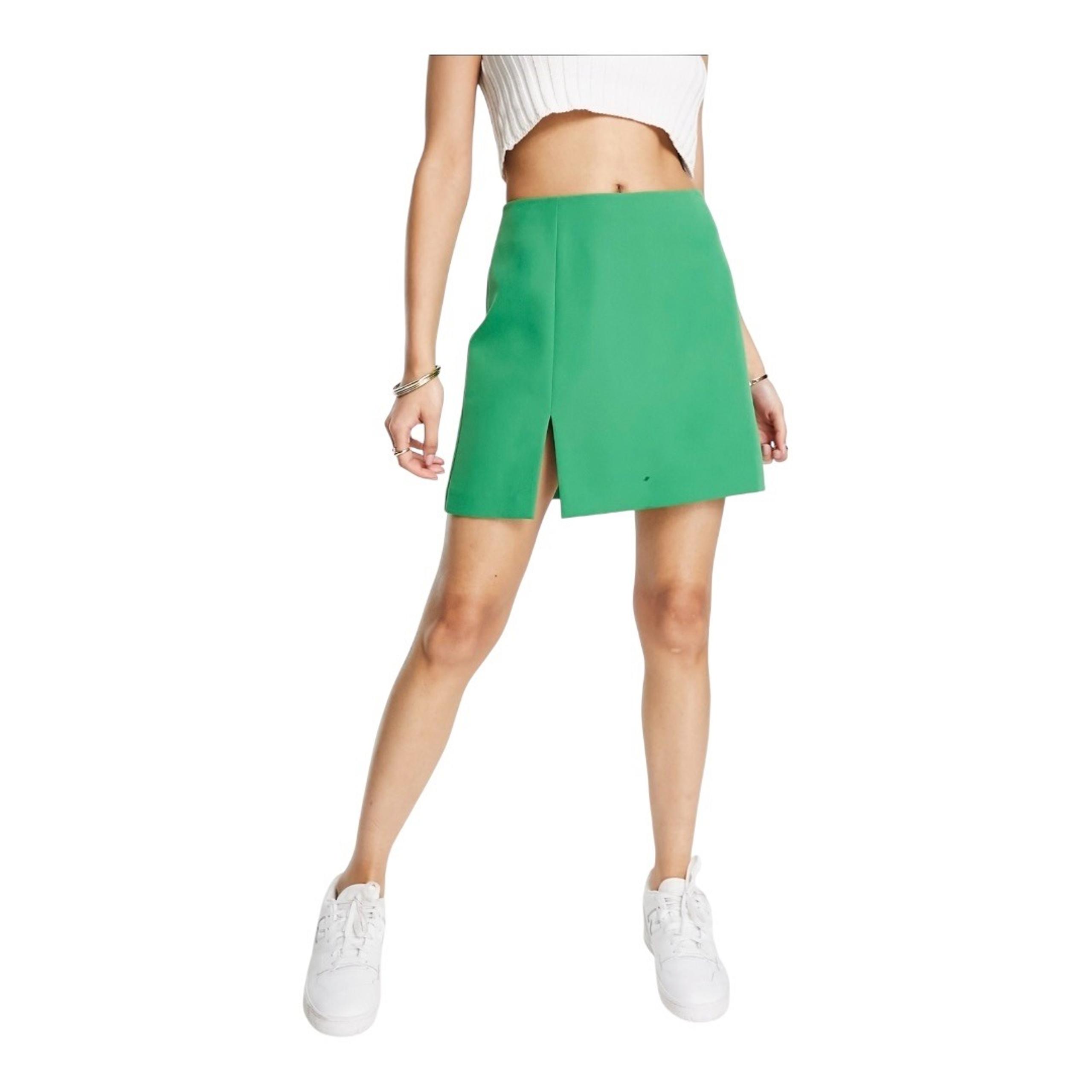 Miss Selfridge Slit Hem Mini Skirt Bright Green A-Line Women Size 6
