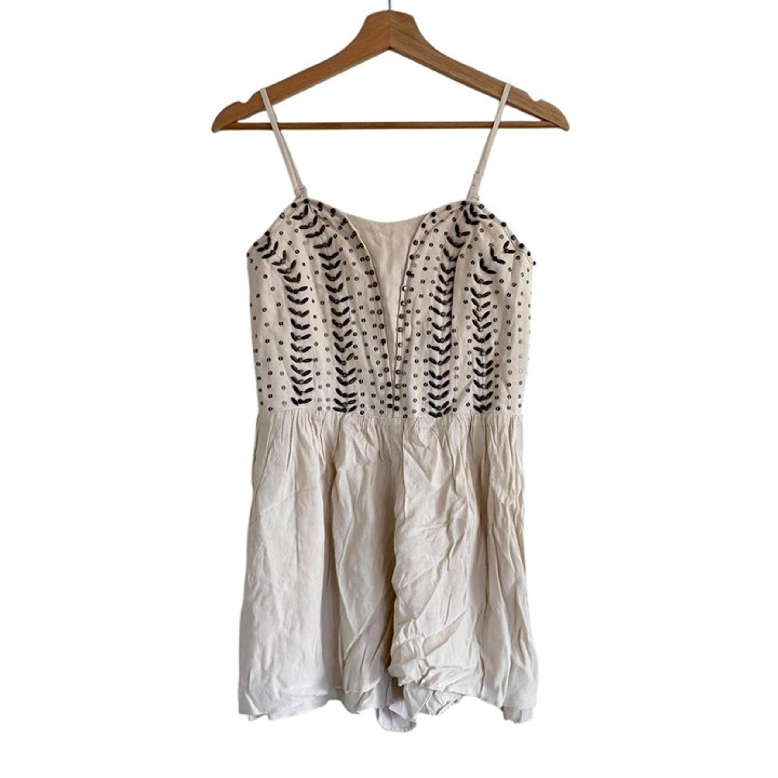 AUDREY 3+1 CREAM BOHO ROMPER SHORTS WOMENS SIZE SMALL