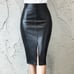 Aachoae Black PU Leather Skirt Women 2021 New Midi Sexy High Waist Bodycon Split