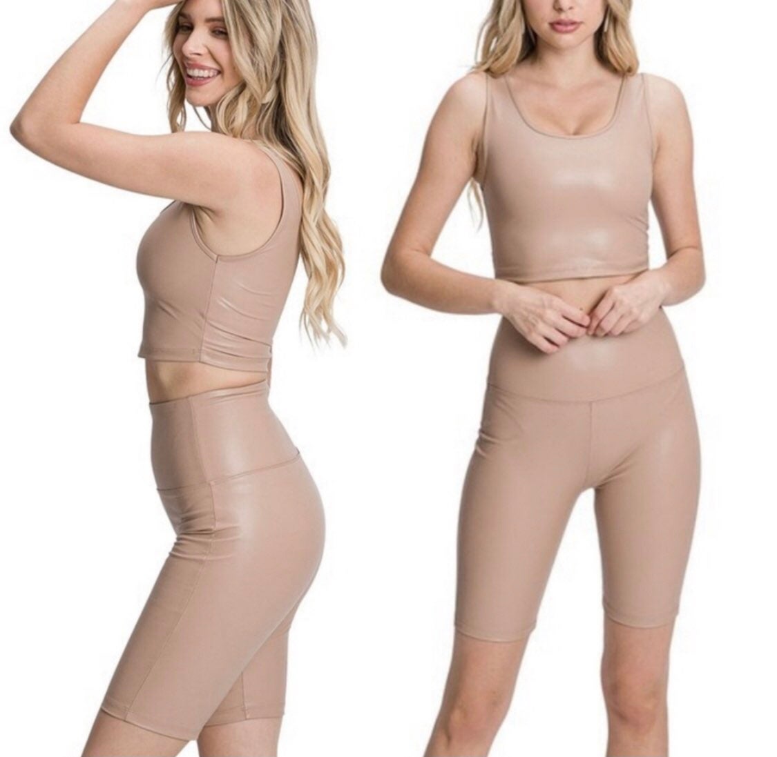 Womens NWT Tan Biker Short Set (M)