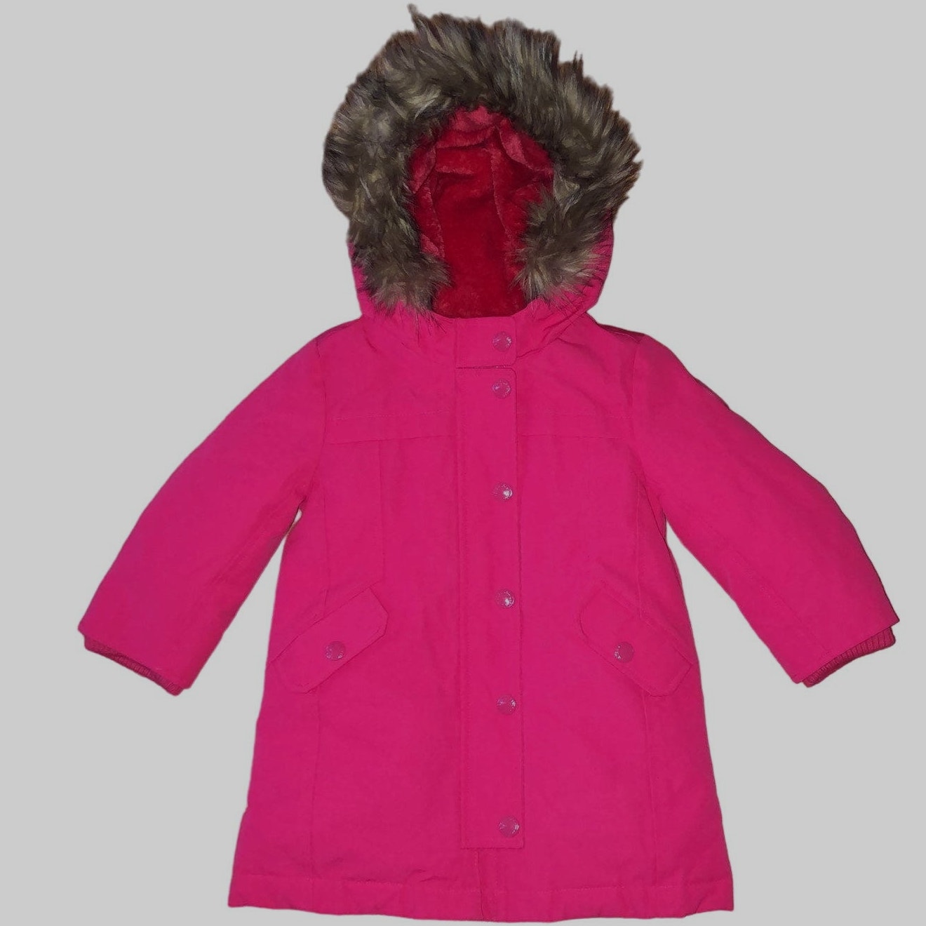 baby gap expedition parka jelly bean pink with fur trim hood age 3 years