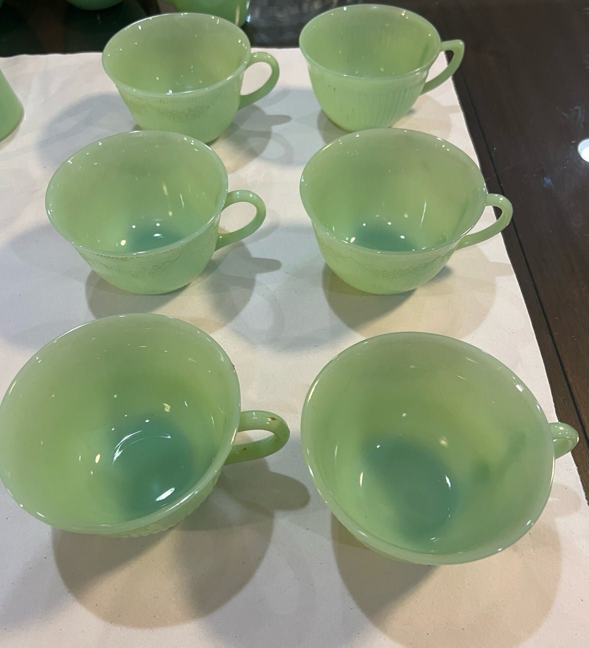 6 fire king jadeite Alice cups