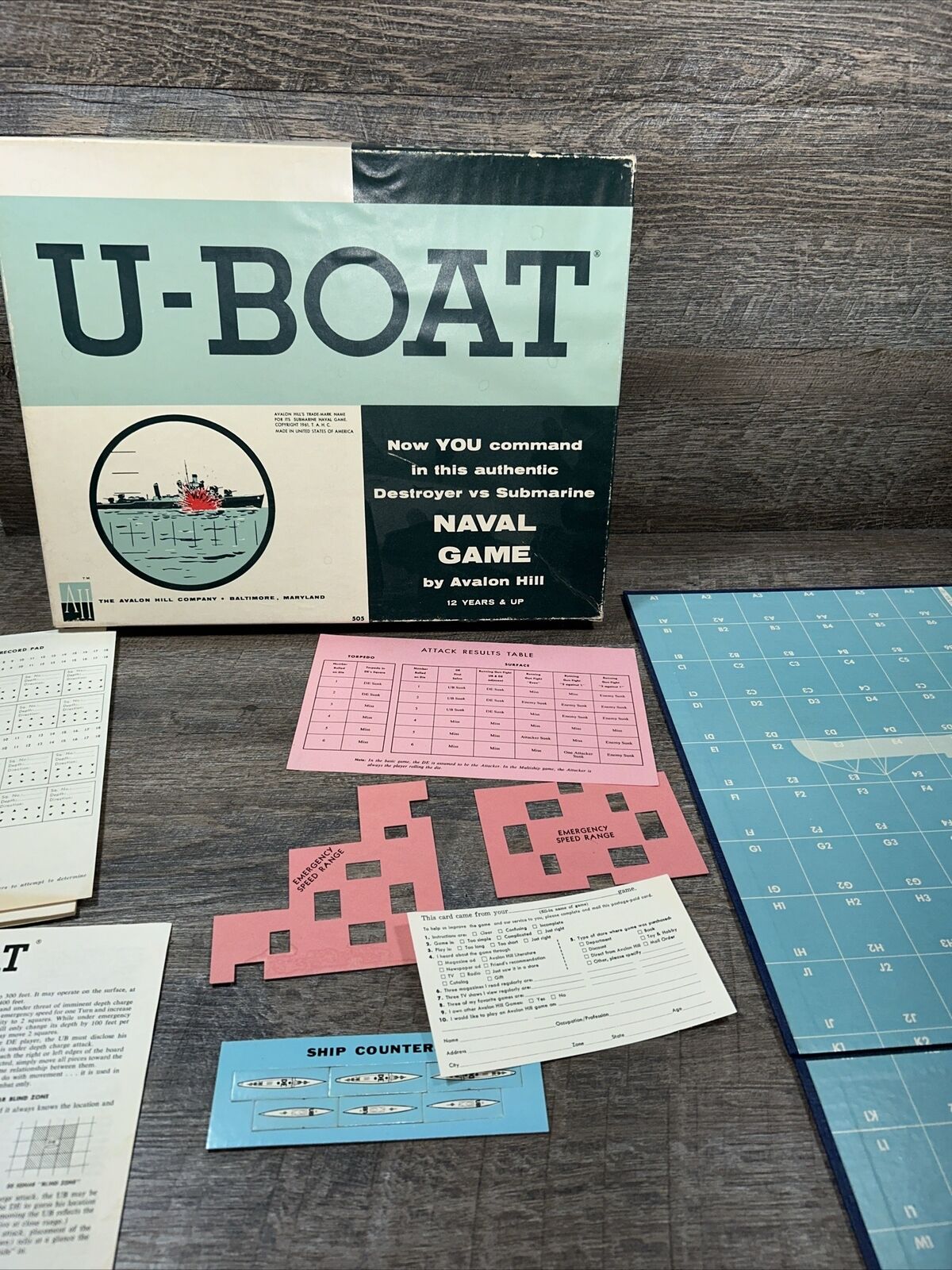 Avalon Hill WWII U-Boat( 1961) Box Game Is Being Sold As Is With Missing Pieces
