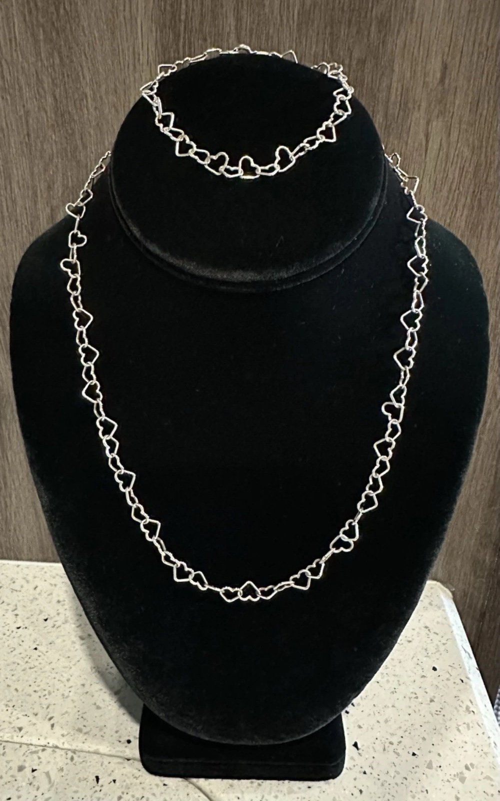 Sterling Silver Heart Link 18” Necklace 7” Bracelet SET Karizma Spa 925 in Italy