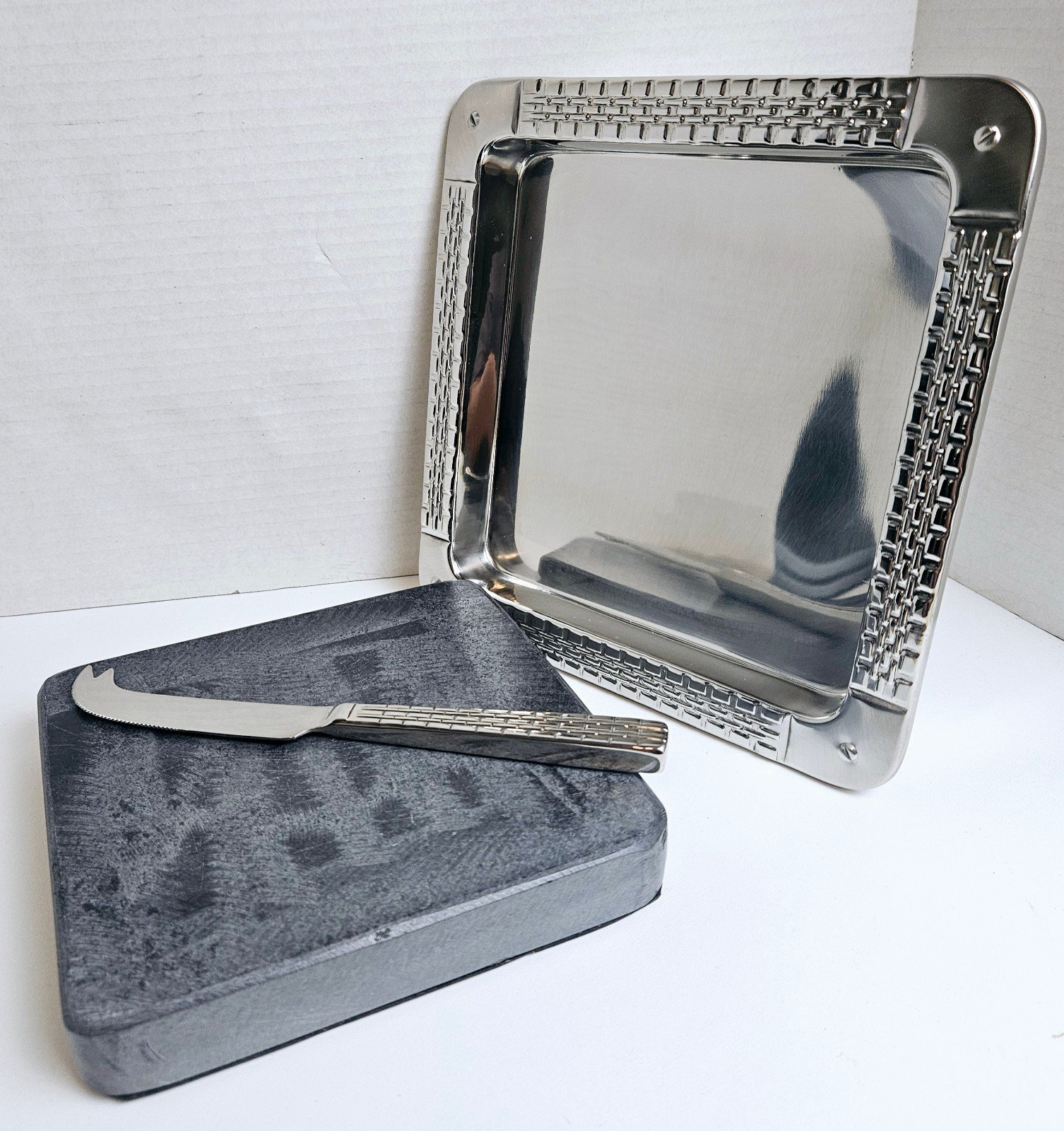 Ralph Lauren Watchband Pattern Cheese Cutting block board with knife vintage