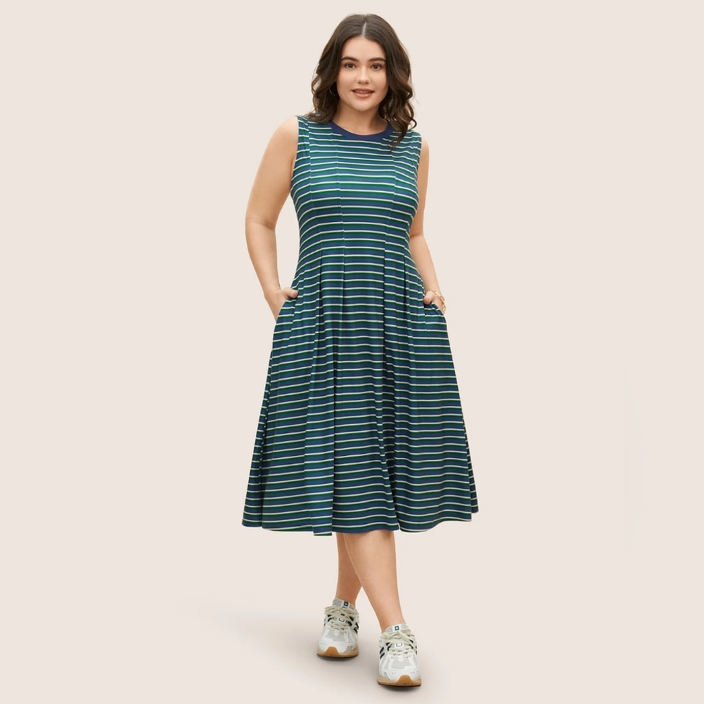 NWT BloomChic Blue Striped Pleated Tank Midi Dress Size 4X=26