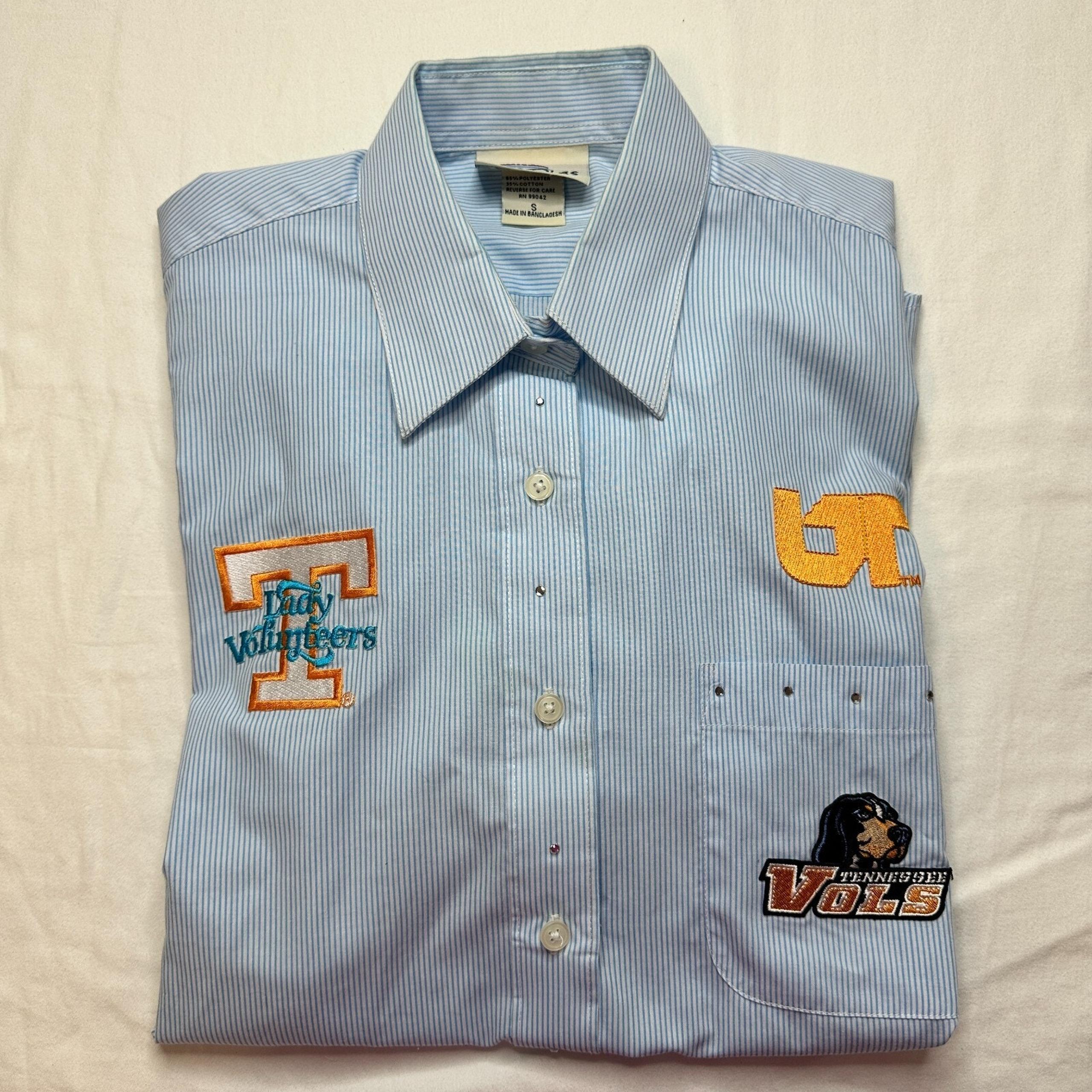 Vtg Las Olas Shirt Womens Small Tennessee Lady Vols Blue White Striped Preppy