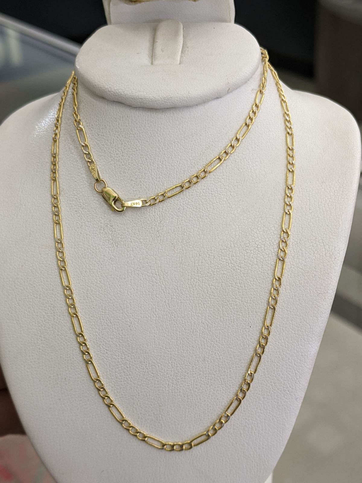 14kt Real Gold Figaro Diamond Cut Chain 2.3 mm 20 inch