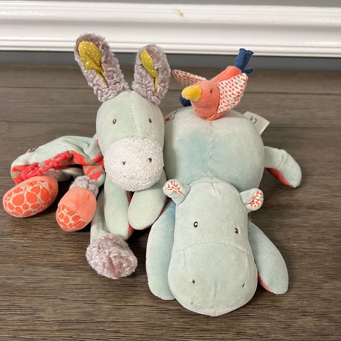 Moulin Roty Bundle Musical Hippo With Bird “les Papoum Lullaby Sound Plush
