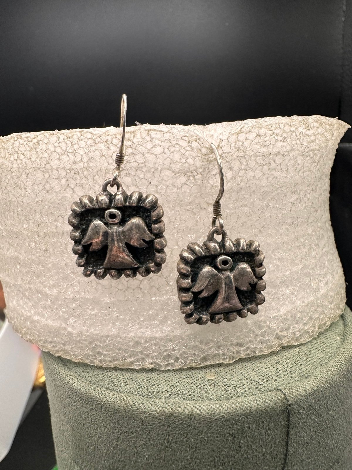 Vintage Sterling Angel Square Dangle earrings With couple marks
