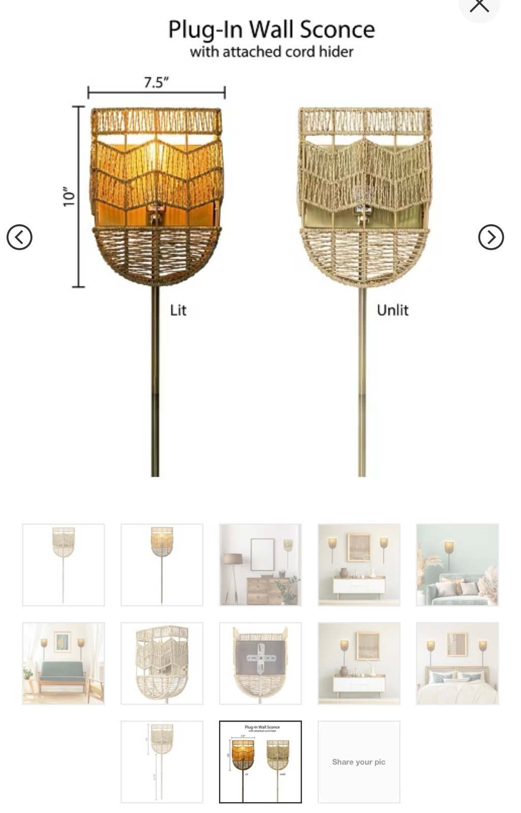 NEW River of Goods Gold Iron Wall Sconce Tan Hemp Rope Shade Rattan Style E