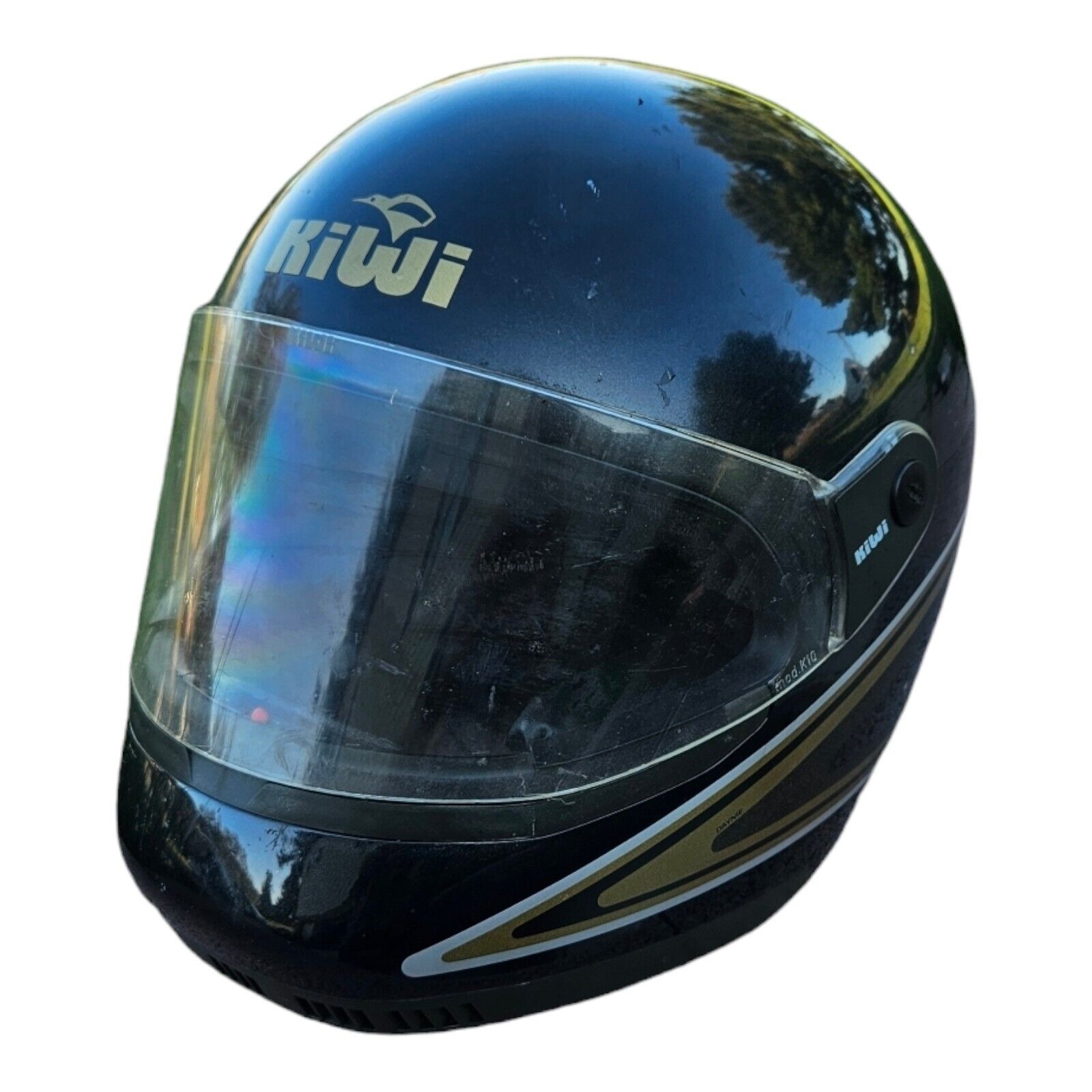 VINTAGE 1980s KIWI K110 HELMET BLACK WITH Stripes Gold
