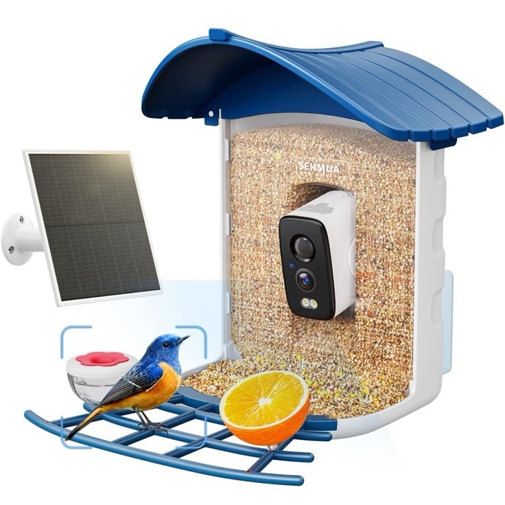 SEHMUA Bird Feeder with Camera, Solar Powered, No Subscription for AI Identify