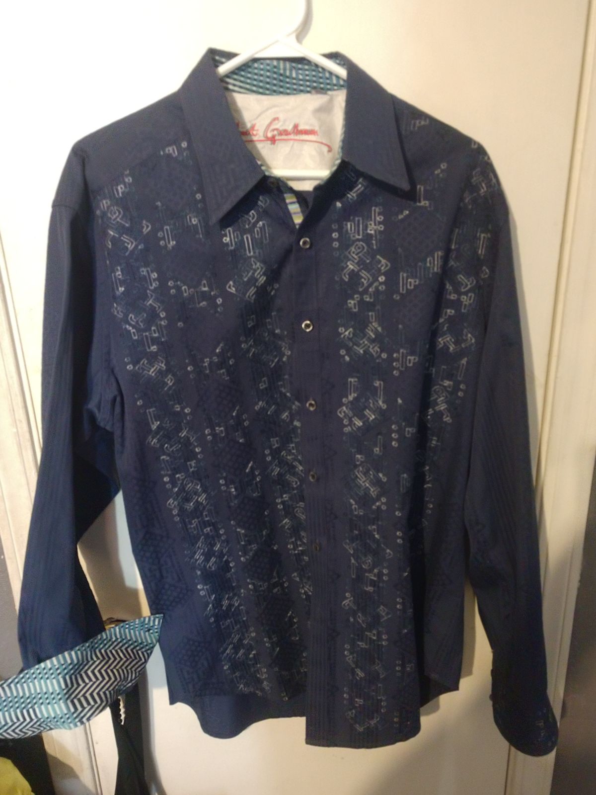 Robert Graham Classic Fit Flip Cuff L/S Shirt Mens Size L Blue Print