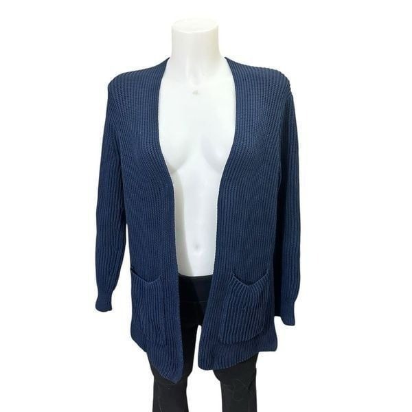 MADEWELL Blue Chunky Thick Knit Open Front Cardigan Sweater side pockets sz S