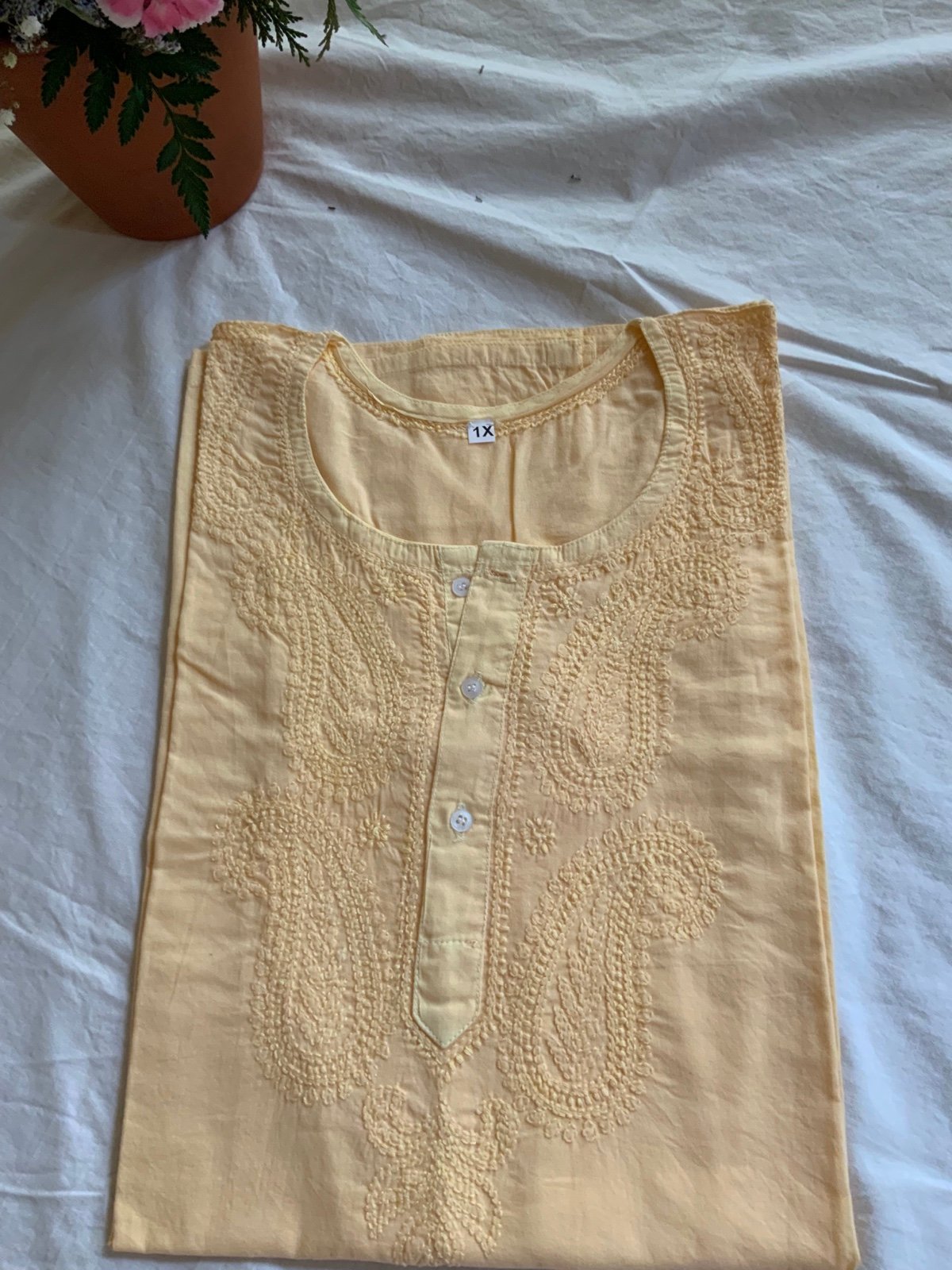 Tunic Kurta Woman’s Top Hand Embroidered 100% Cotton Paisely yellow