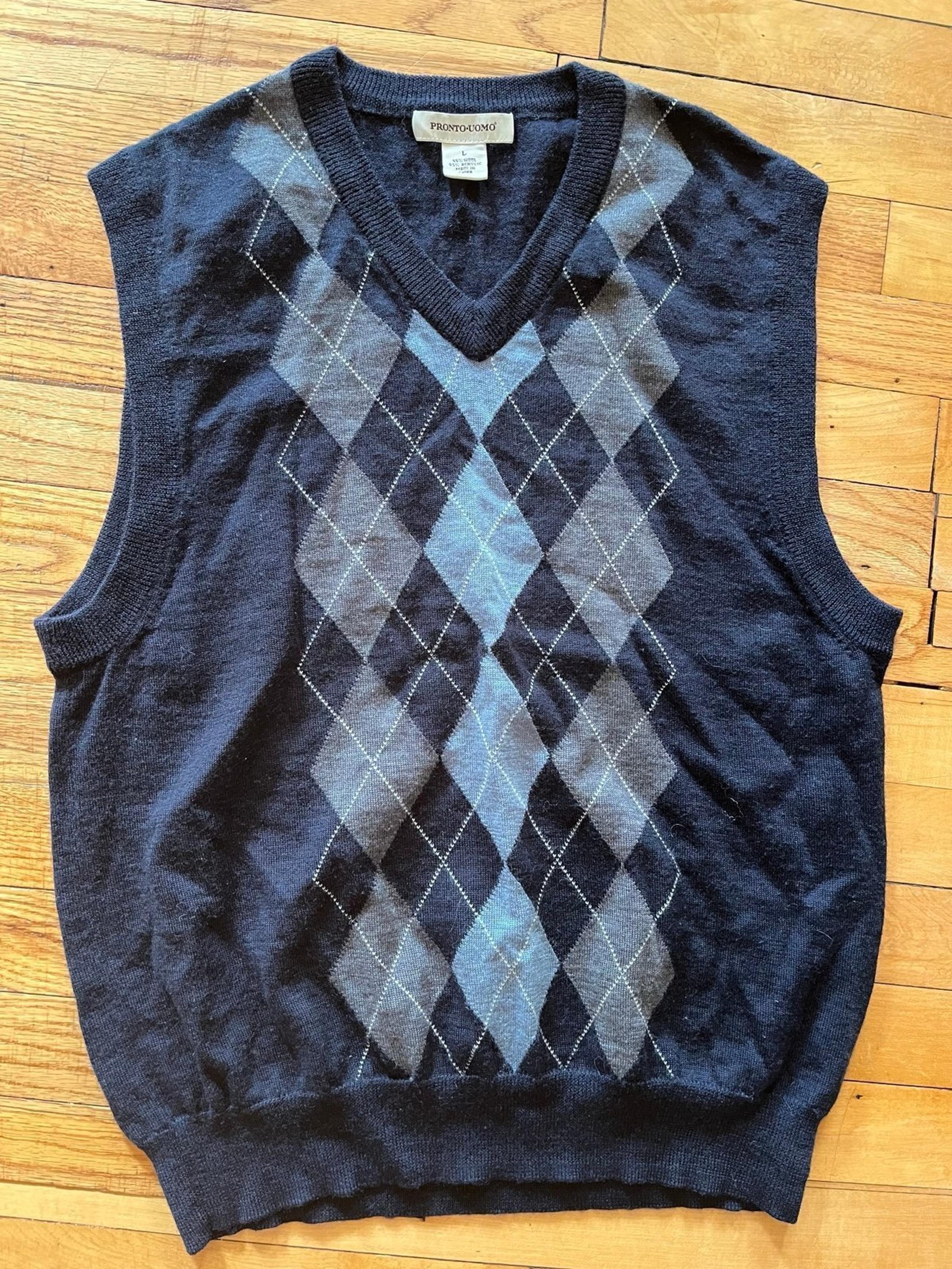 pronto uomo men’s large wool acrylic argyle sweater vest